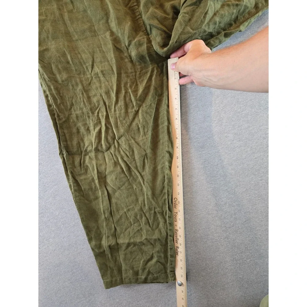 Quince Pants Women XL Olive Green 100% European Flax Linen Tapered Relax Stretch